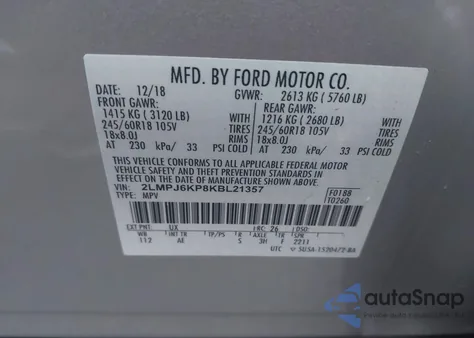 2019 Lincoln Nautilus Select from USA, damaged, VIN 2LMPJ6KP8KBL21357